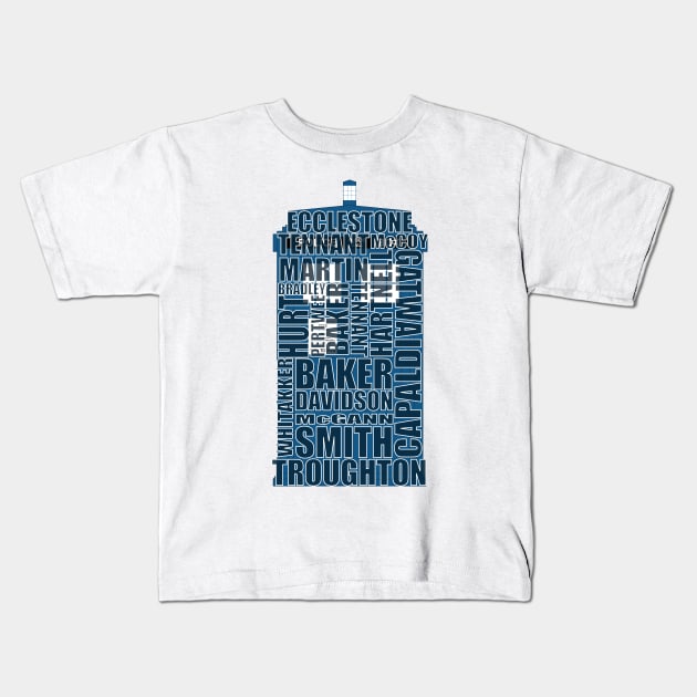 Doctor Who Actors TARDIS (updated) Kids T-Shirt by Randomart